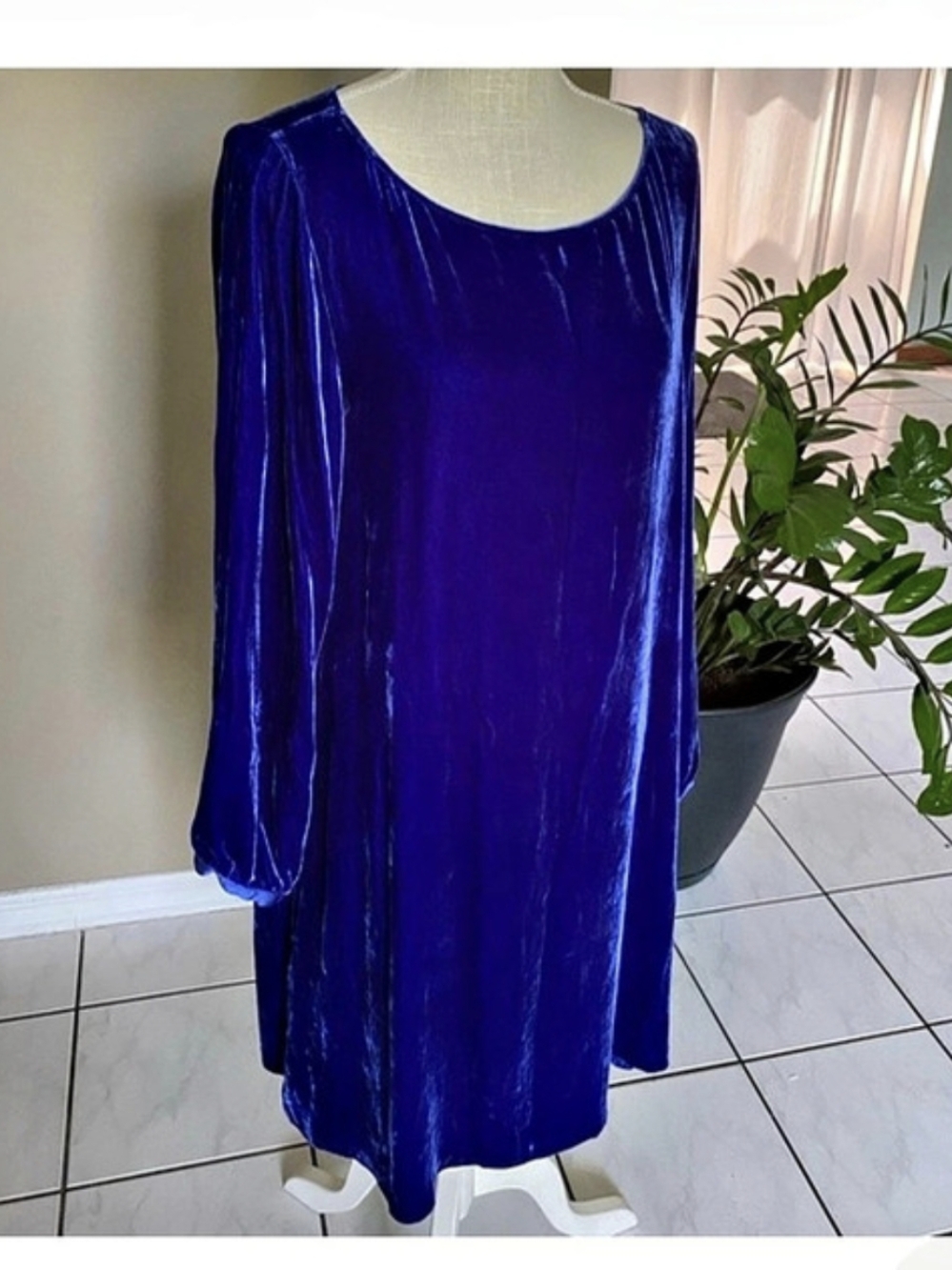 Eileen Fisher Velvet Mini Dress in Blue Size Large Like New